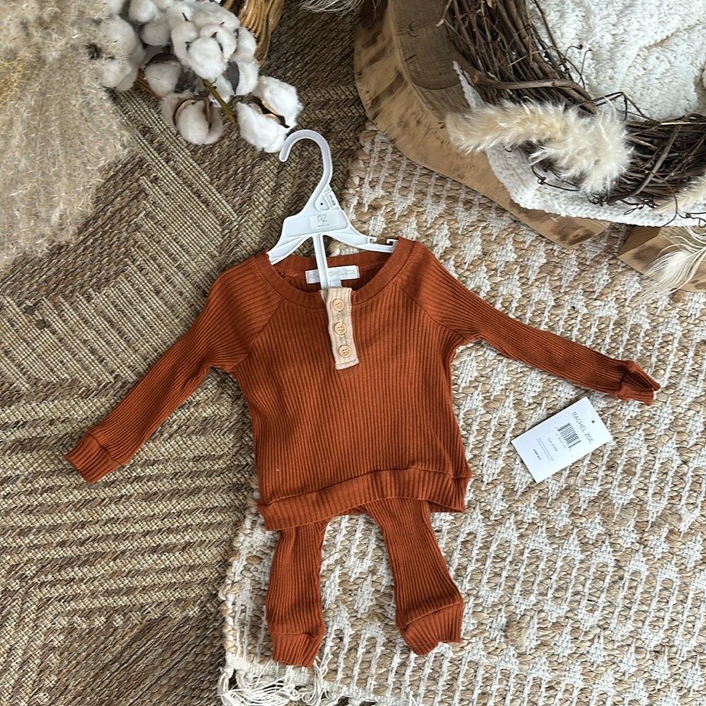 NWT Rachel Zoe 100% Cotton Burnt Orange Ribbed Shirt and Pants